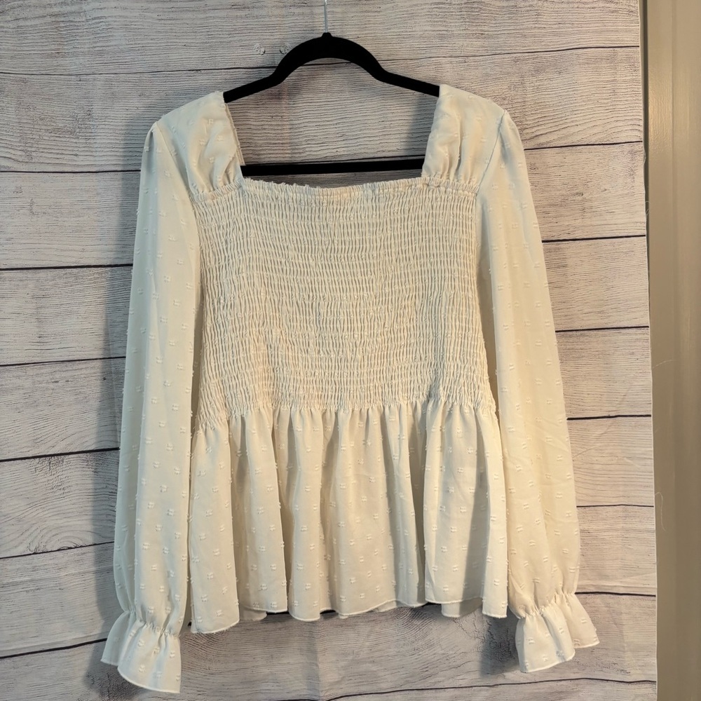 Elegant Cream Smocked Women's Top